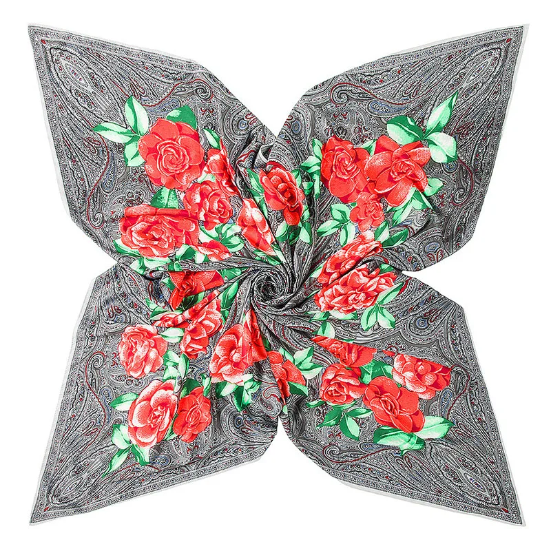 Шарф женский в стиле ретро роскошный шарф из 100% шелка с цветочным принтом |