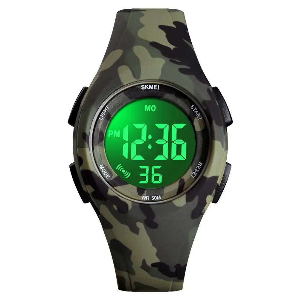 Green camouflage Брендовые Детские часы SKMEI, 50 м, водонепроницаемые спортивные часы с хронографом и секундомером для мальчиков, модный браслет для девочек, детские наручные часы - Цвет: Green camouflage