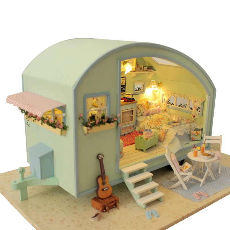 cutebee diy house miniature with furniture led music dust cover model building blocks toys for children casa de boneca free global shipping