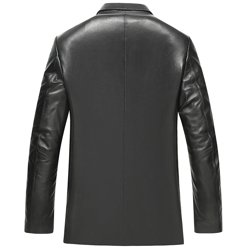 Мужское кожаное пальто из натуральной овечьей кожи с отложным воротником