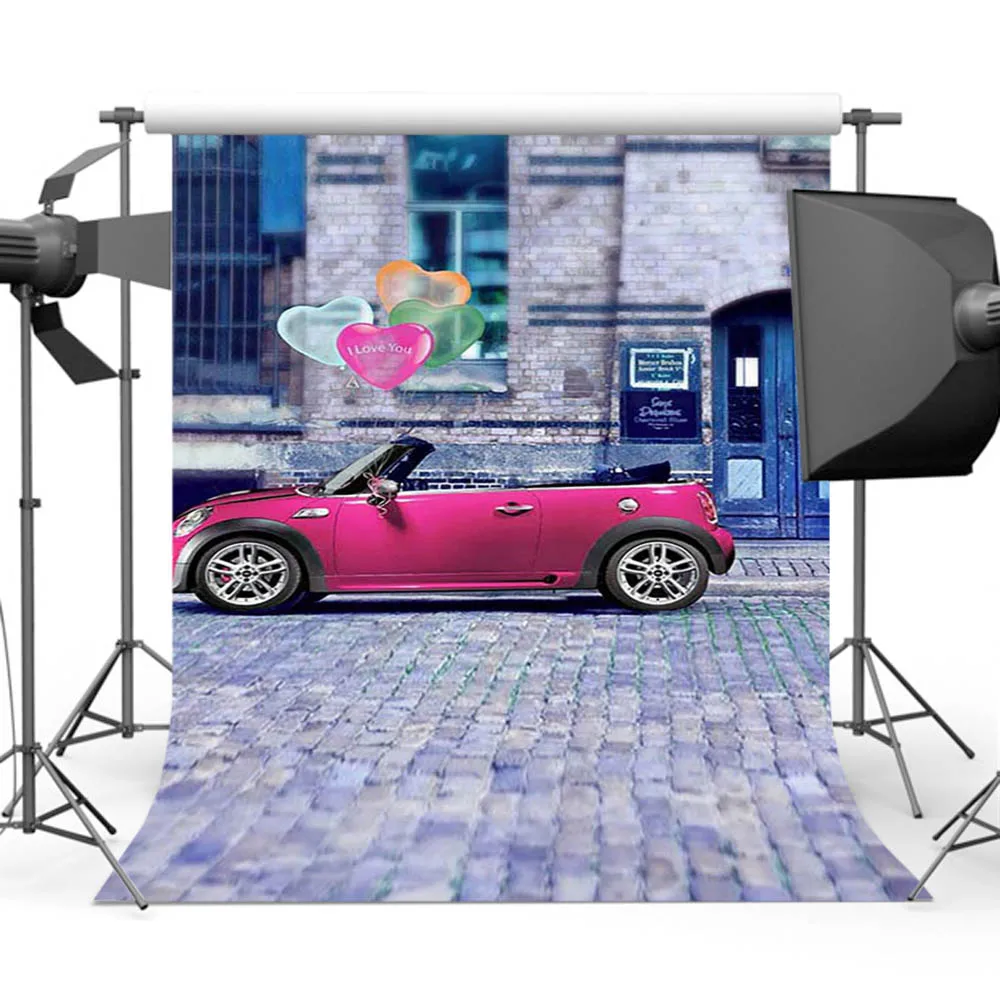 

Street Background for Photography Pink Car Backdrop for Children Baby Photographers Photo Shoot CM-3436