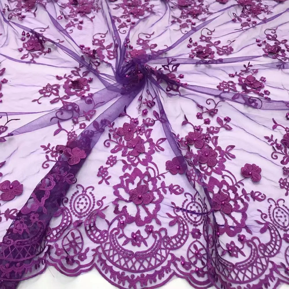 BEAUTIFICAL 3d lace applique white fabric 2018 african french tulle with beads flower pattern 5yards 5N254 | Дом и сад