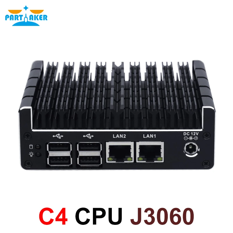 Fanless Mini PC Support AES-NI Firewall PFsense Intel Celeron J3060 J3160 with 4*LAN 1*COM 2*HDMI 2*USB3.0 win 7 Linux mini pc