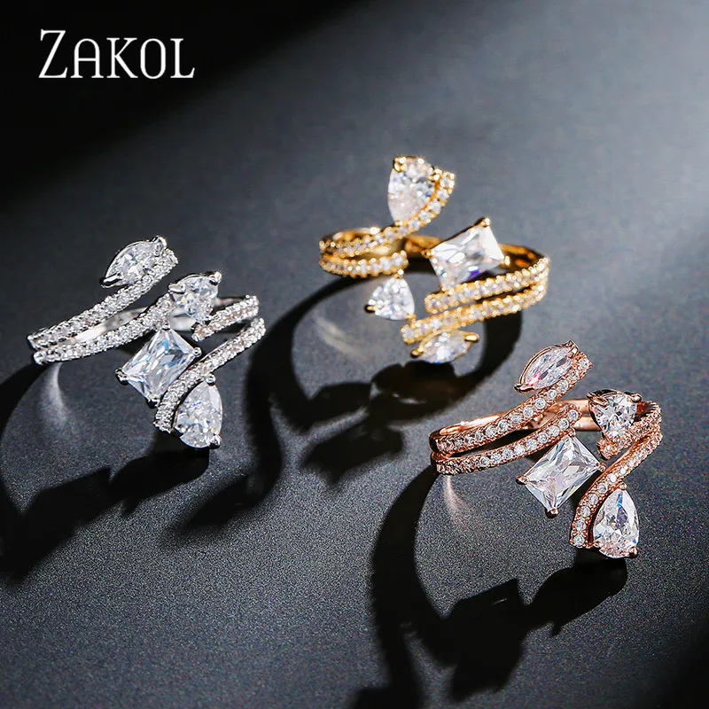 ZAKOL Trendy Geometry Cubic Zirconia Ring Beautiful Opening For Women Girl Engagement Wedding Gift Jewelry FSRP229 | Украшения и