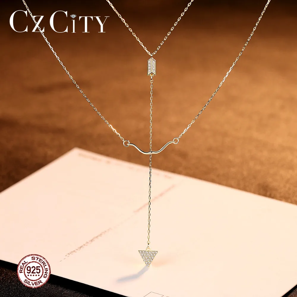 CZCITY, золотой цвет, длинная цепочка, 925 пробы, серебряная стрела, подвеска, ожерелья для женщин, хорошее ювелирное изделие, ожерелье для женщин, подарки SN0319