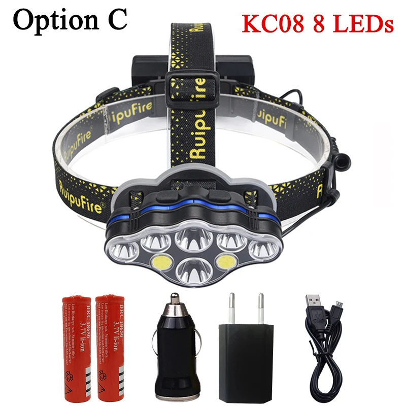 Option C KC08 Z20 Litwod фар KC08 8 светодиодные фары 2* T6+ 4* Q5+ 2* COB высокой мощности налобный фонарь Регулируемый фонарик переднего света Фонарь для кемпинга - Испускаемый цвет: Option C KC08
