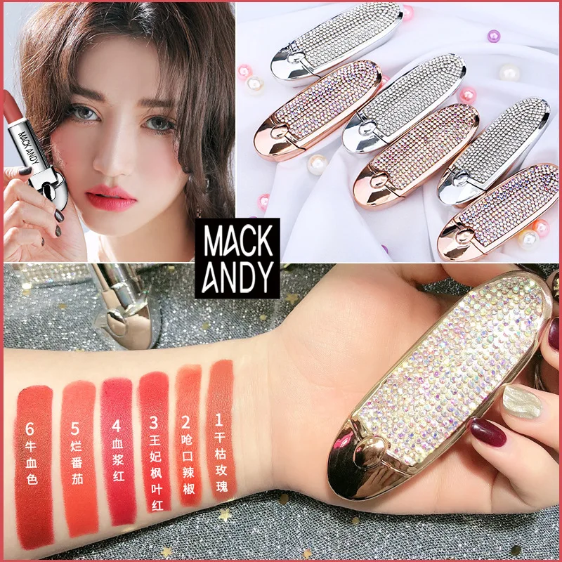 1PCS Marco Andy diamond shine lipstick matte liquid lasting velvet Lip Balm waterproof cosmetics |