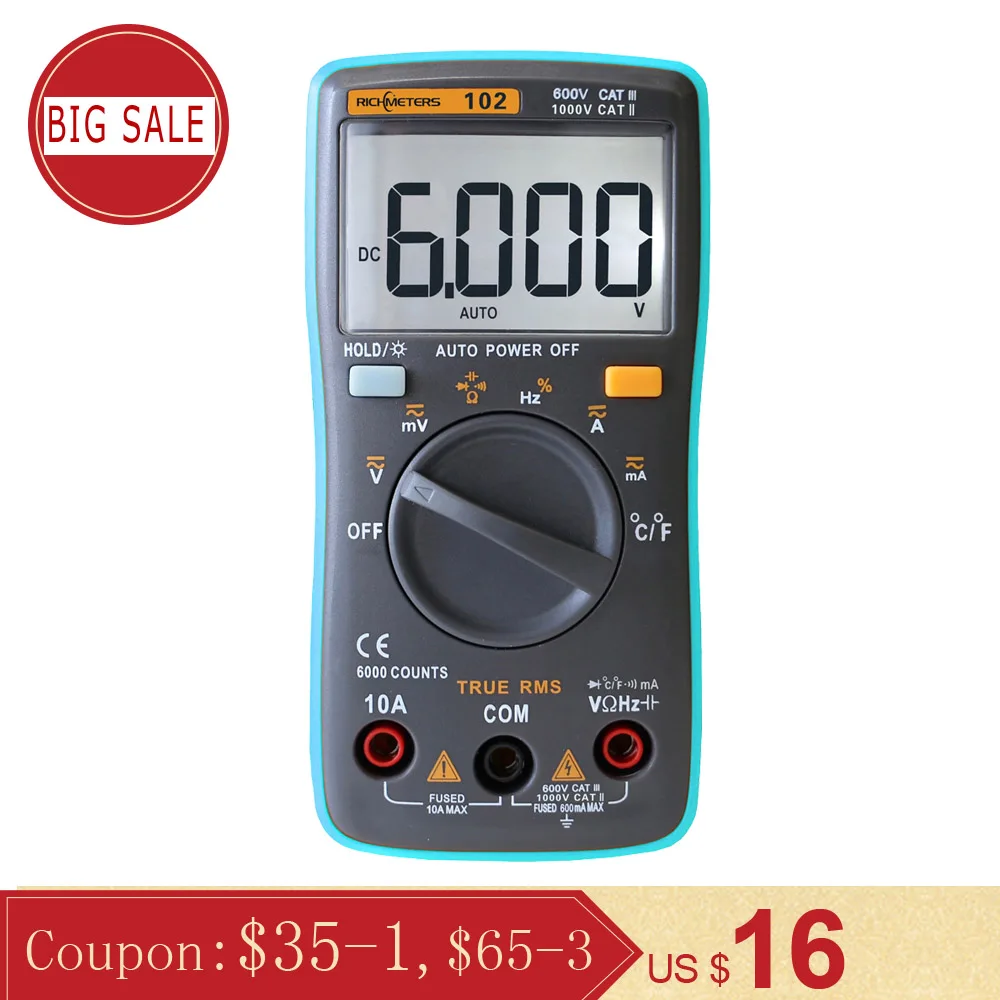 Цифровой мультиметр RICHMETERS RM102 измеритель емкости с диодом постоянный