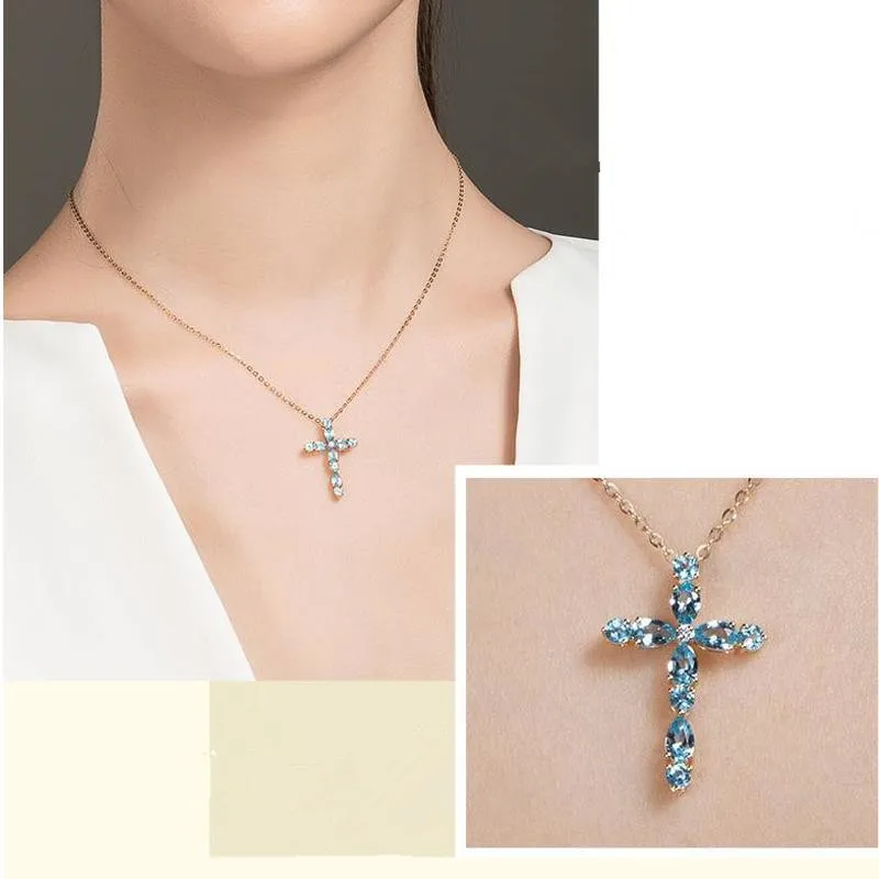 

LUKENI Vintage Girls Silver 925 Clavicle Necklace Women Birthday Gift Trendy Crystal Cross Necklace Lady Party Accessories Hot