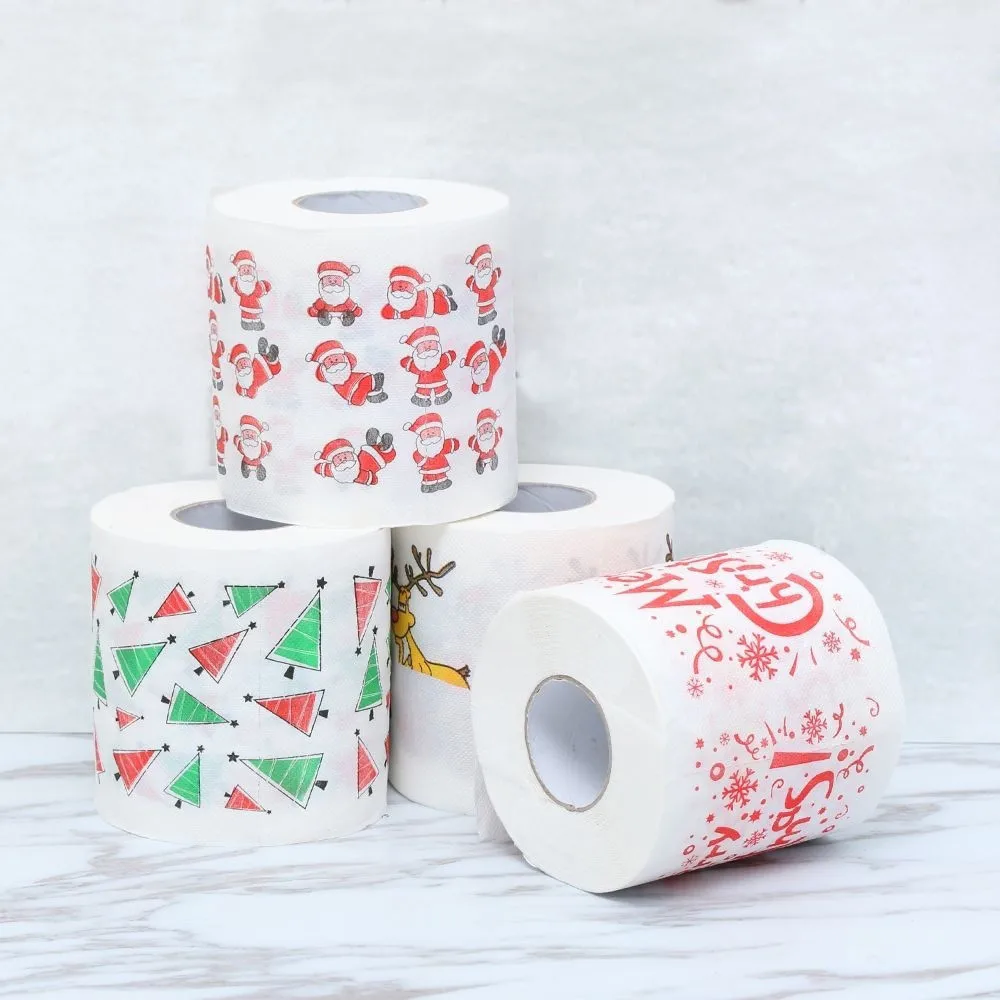 1Roll Merry Christmas Supplies Santa Claus/Deer Printed Toilet Paper Home Bath Living Room Tissue Roll Xmas Decor |