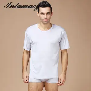 Футболка трикотажная Мужская, с коротким рукавом, из однотонные, шелковые натурального шелка, для лета, 100%