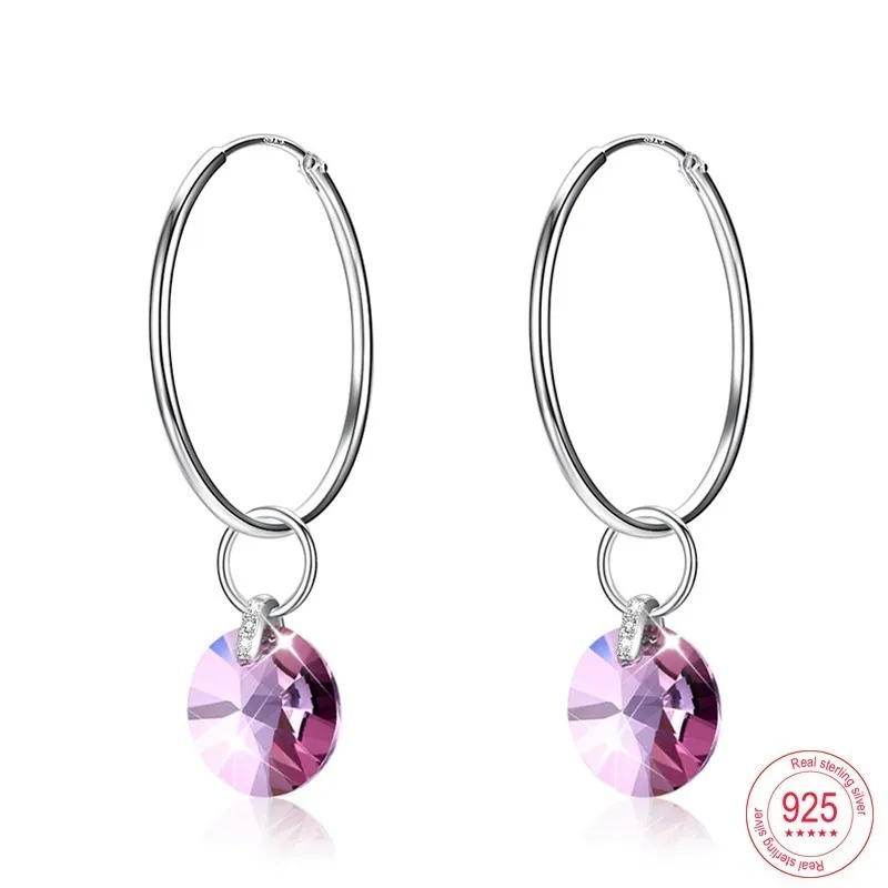 Серьги-капли Malanda с круглыми кристаллами от Swarovski, 925 пробы серебряные серьги для пирсинга, висячие серьги для женщин, свадебные ювелирные изделия - Окраска металла: pink