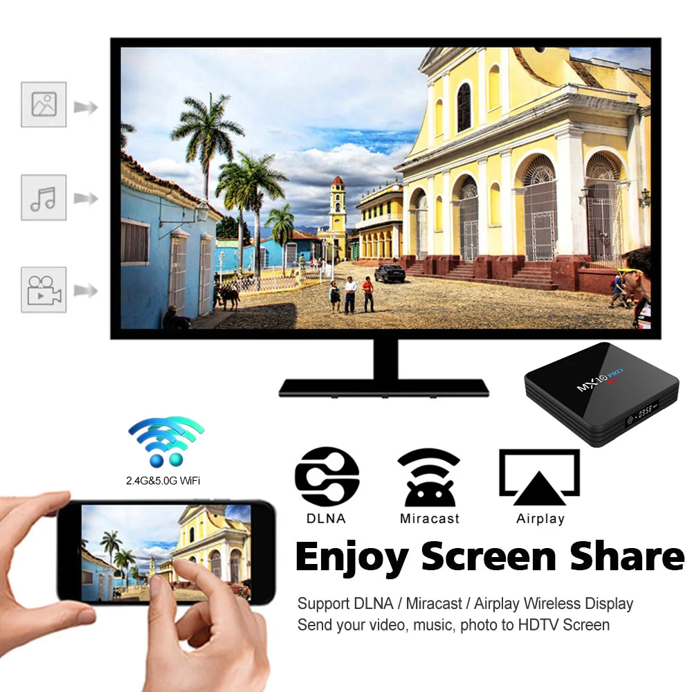 ТВ приставка MX10 PRO Android 8 1 4 ГБ/32 ГБ RK3328 4K USB3.0 Bluetooth DLNA Miracast Airplay Wi Fi HD медиаплеер