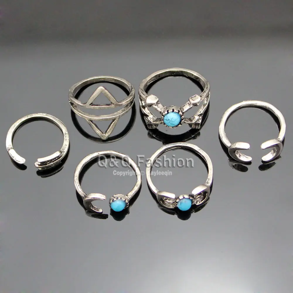 Цыганский Хиппи Бохо пакет 6 Серебряный треугольник Турция синий камень