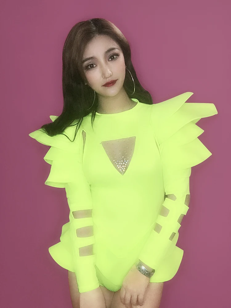 2 цвета Открытое боди костюм для леди певицы сценический Блестящие кристаллы