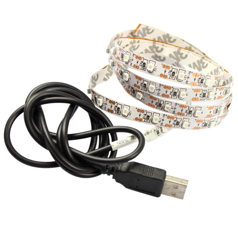 Питание от порта USB 5 В RGB Светодиодные ленты света 60 LED/M 3528 SMD-Водонепроницаемый
