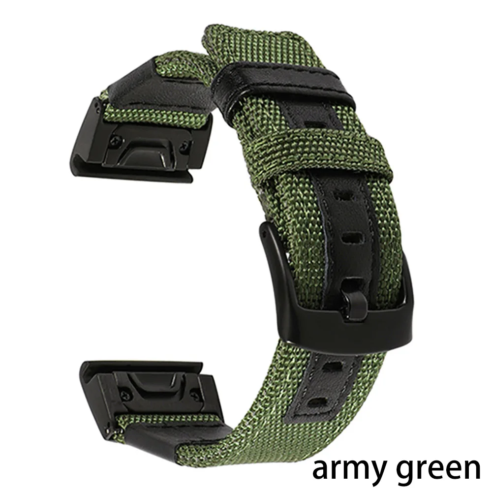 army green 26 мм из натурального нейлона+ кожаный ремешок для часов Garmin Fenix 5X/3/3HR Quick Easy Fit ремешок для часов застежка из нержавеющей стали ремешок - Цвет ремешка: army green