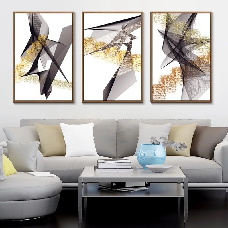 Скандинавские плакаты и принты золотые абстрактные линии фотообои Современное