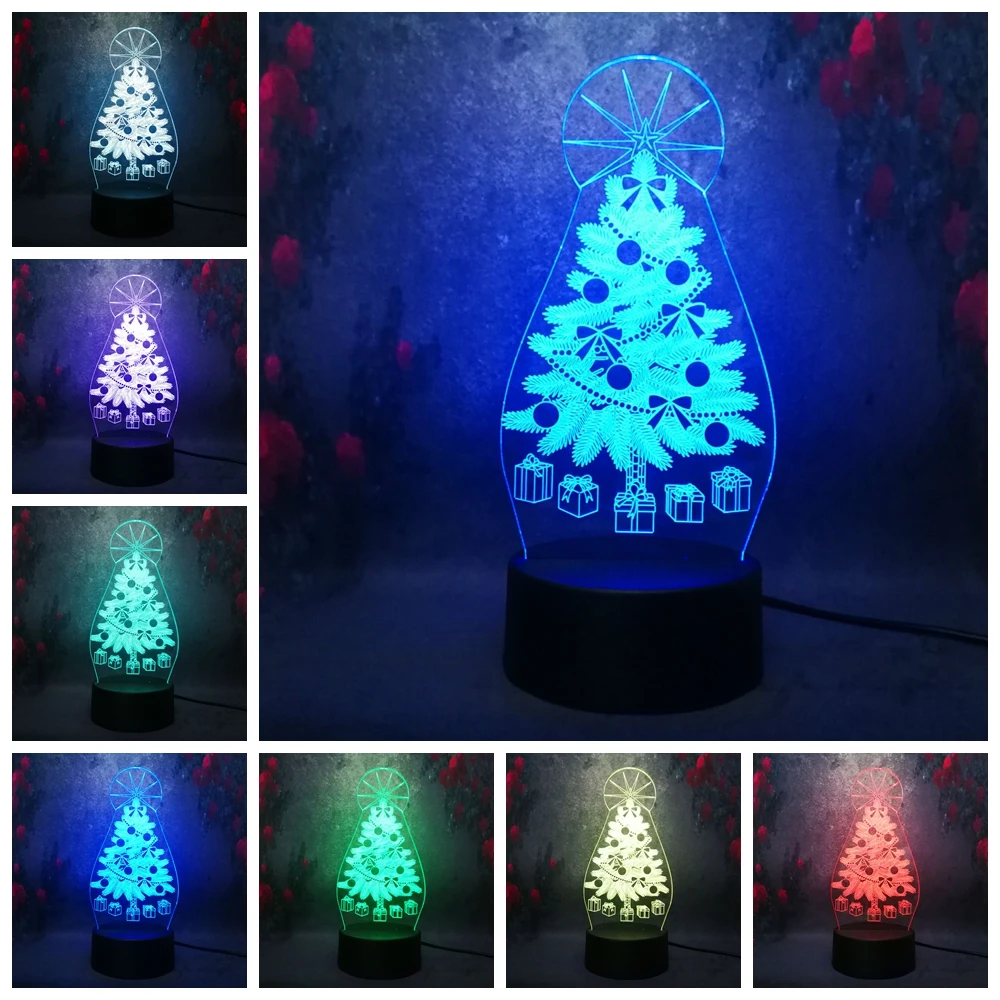 DIY 3D Рождественская елка Ночная лампа подарок на Новый год LED 7 цветов градиент USB