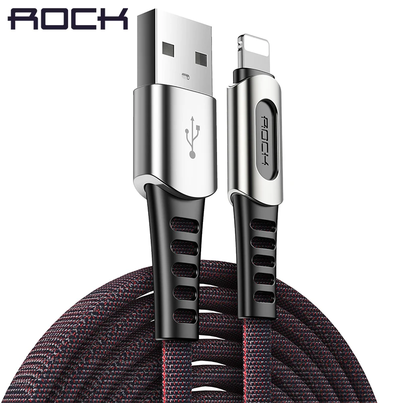 Кабель ROCK из цинкового сплава для iPhone XS Max XR X 8 7 iPad с нейлоновой оплеткой usb кабель
