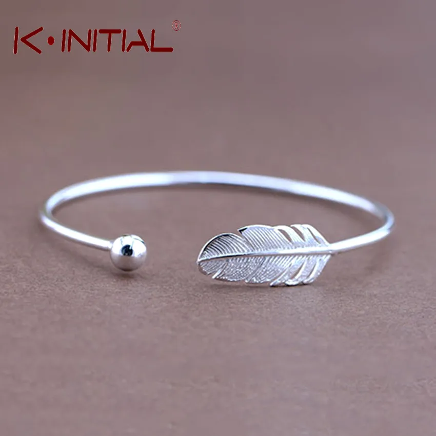Kinitial серебряный шар перо лист браслеты и для женщин свадьба открытый Шарм