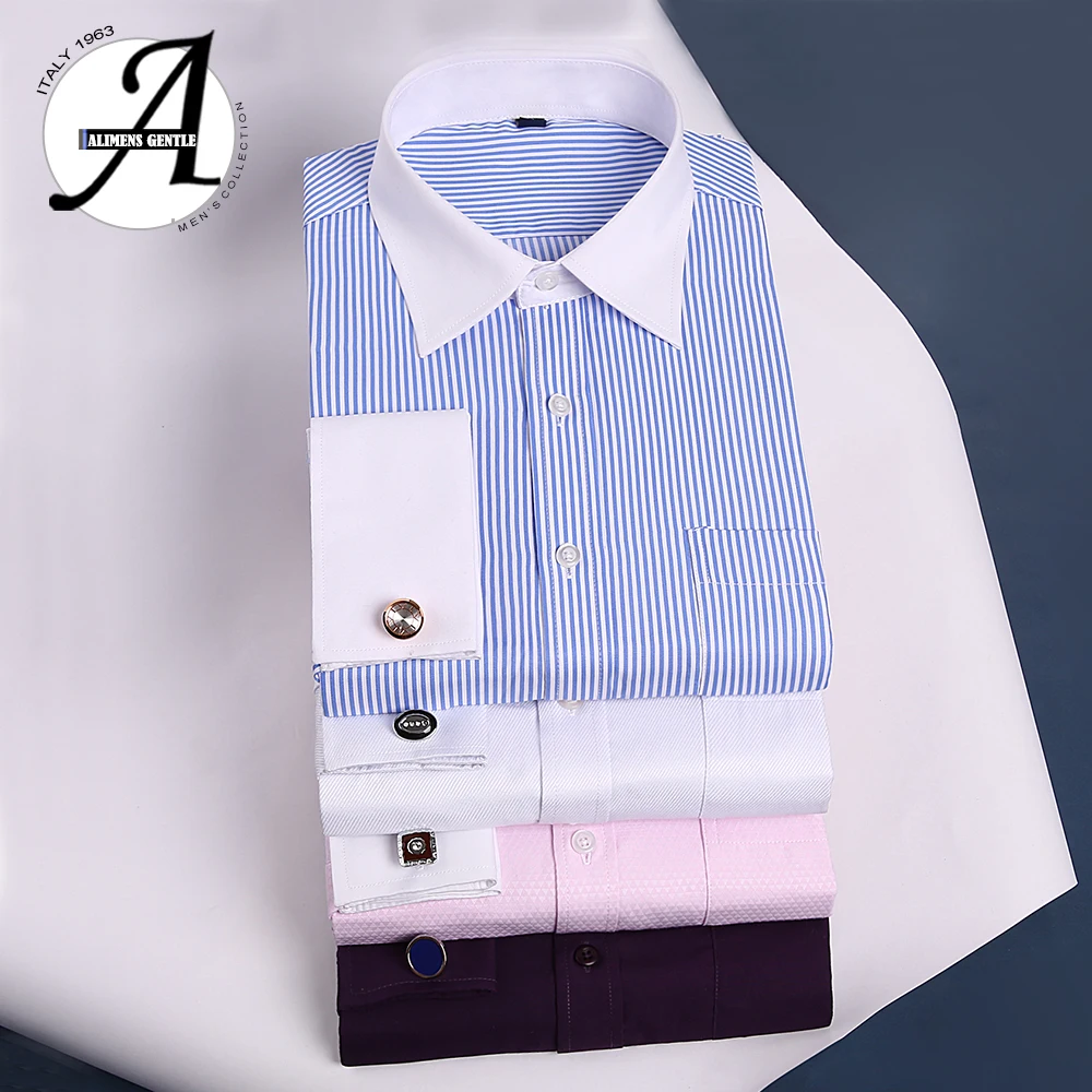 Мужская приталенная рубашка с длинным рукавом и французскими манжетами | Рубашки