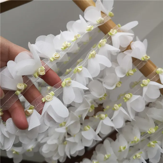 4 см широкий Роскошный белый 3D цветы шифон кружевная отделка Лента женское платье воротник декольте Аппликация DIY ремесла швейные гипюр поставка