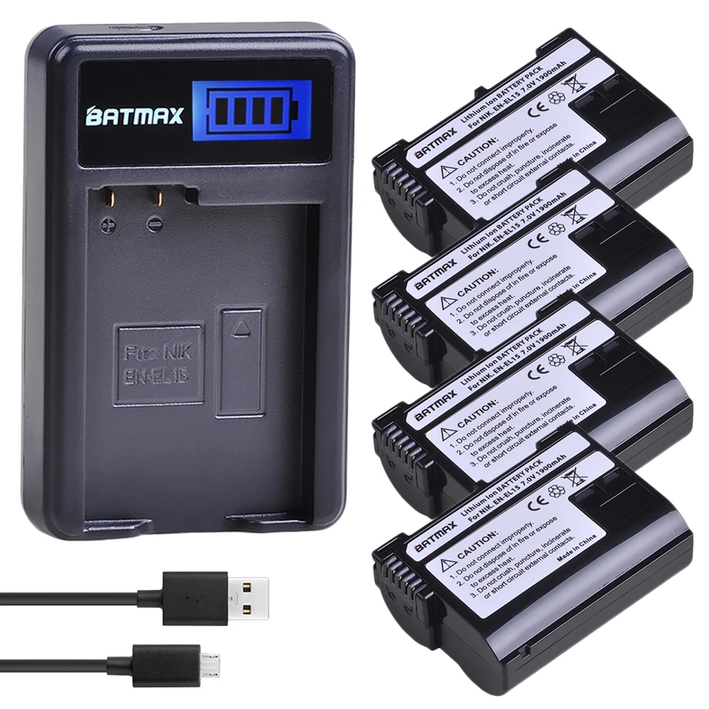 4x1900 мАч EN-EL15 ENEL15 батареи + ЖК USB зарядное устройство для Nikon D600 D610 D600E D800 D800E D810 D7000 D7100