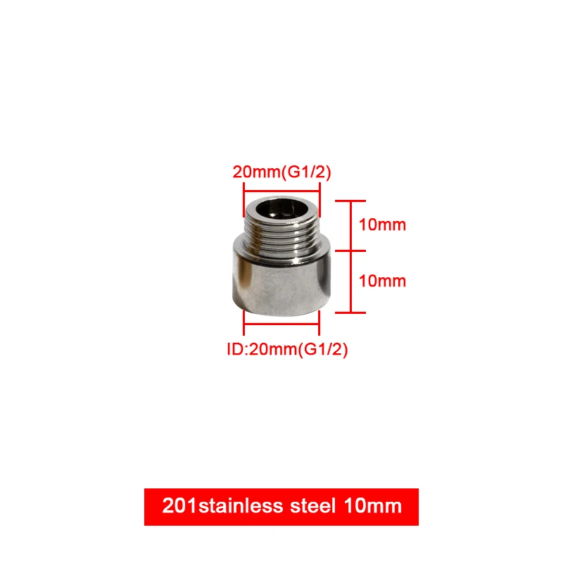 Stainless steel 10mm Удлинительный фитинг 20 мм Наружная резьба 1/2 ''соединение водопроводных труб фитинг 10/15/20/30/40/50 мм удлинить латунный фитинг - Цвет: Stainless steel 10mm