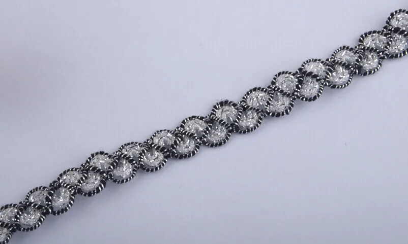 40 ярдов плетеная Серебристая Черная кружевная ткань необычная декоративная