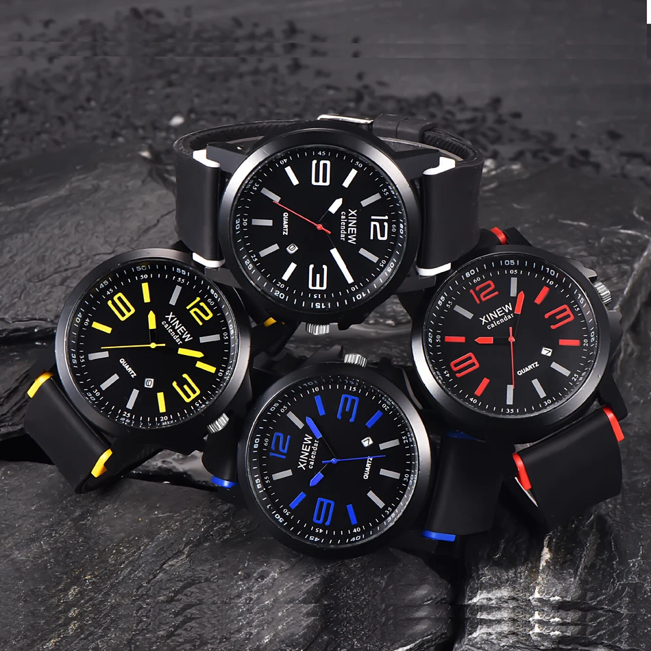 Montre Homme Marque Роскошные мужские часы супер мягкие резиновые с датой календарем