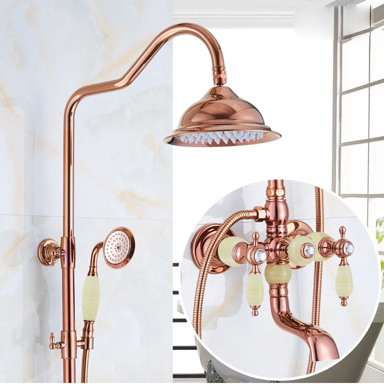 Душевая система sendukt с нефритовым камнем модная двойной ручкой розовое золото из