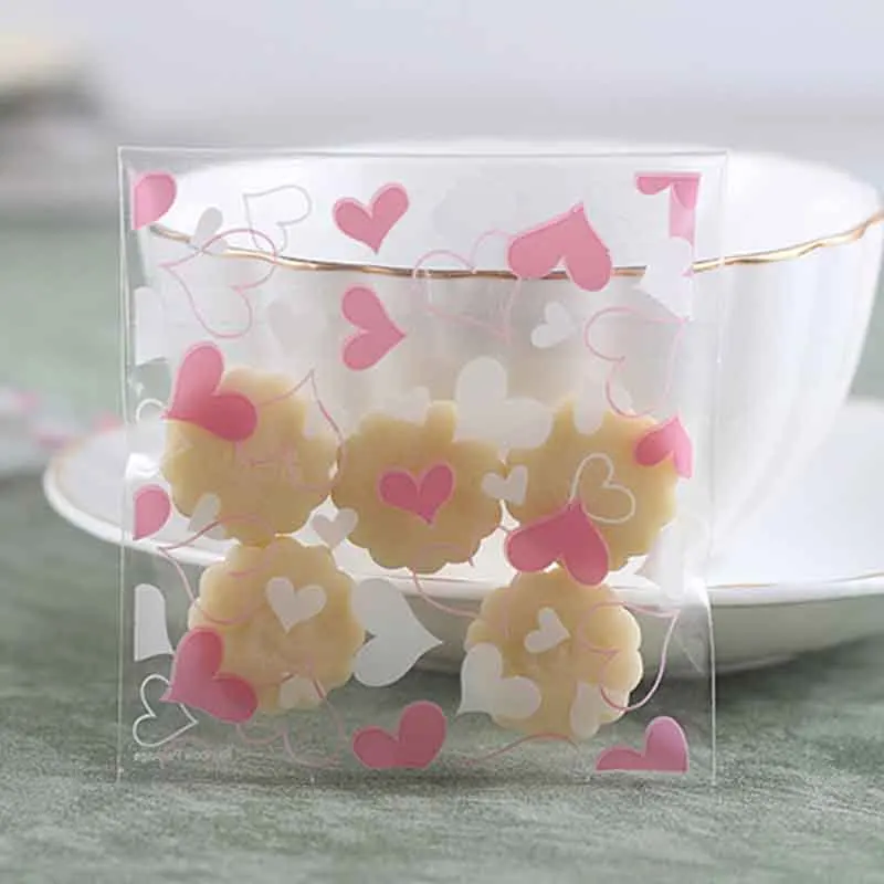 Самоклеящиеся пакеты для печенья в форме сердца 100 шт./лот пластиковые упаковки