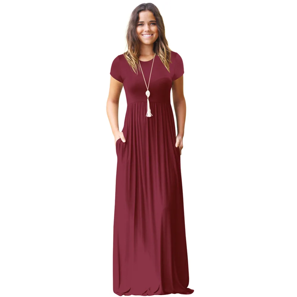 Повседневные длинные летние платья для женщин 2019 Платье макси с коротким рукавом