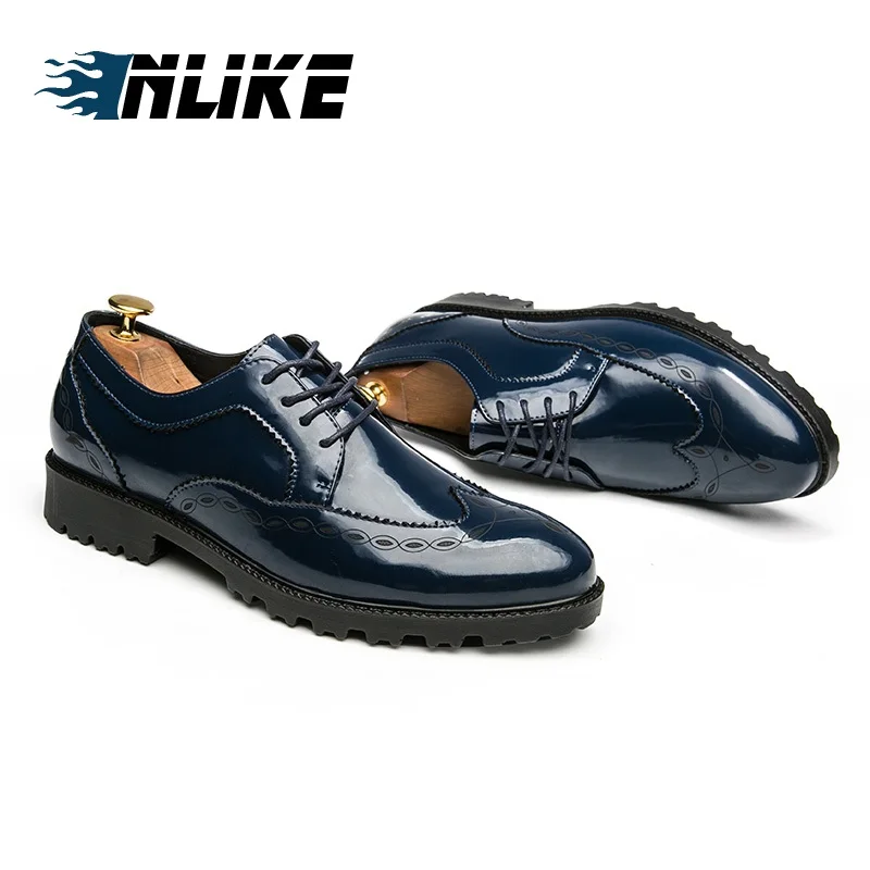 INLIKE/мужские заостренный носок башмак из лакированной кожи мужские свадебные