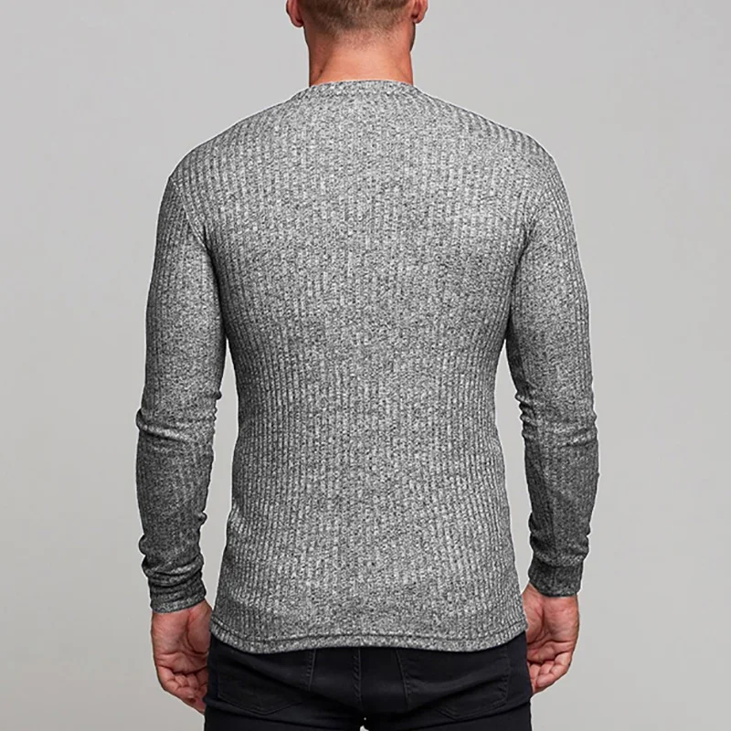 2021 Autumn Fashion Men's T-shirt Sweater O-Neck Slim Fit Knittwear Mens Long Sleeve Pullovers Tshirts Men Fitness Pull Homme