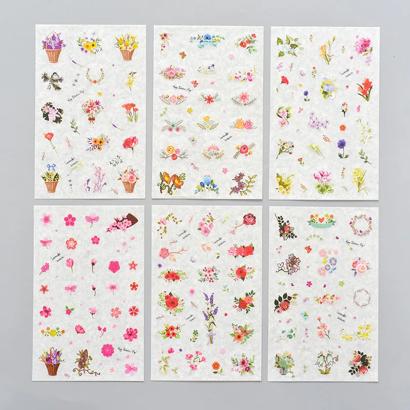 6 листов/упаковка цветочные горшки растения кошки дневник наклейка для