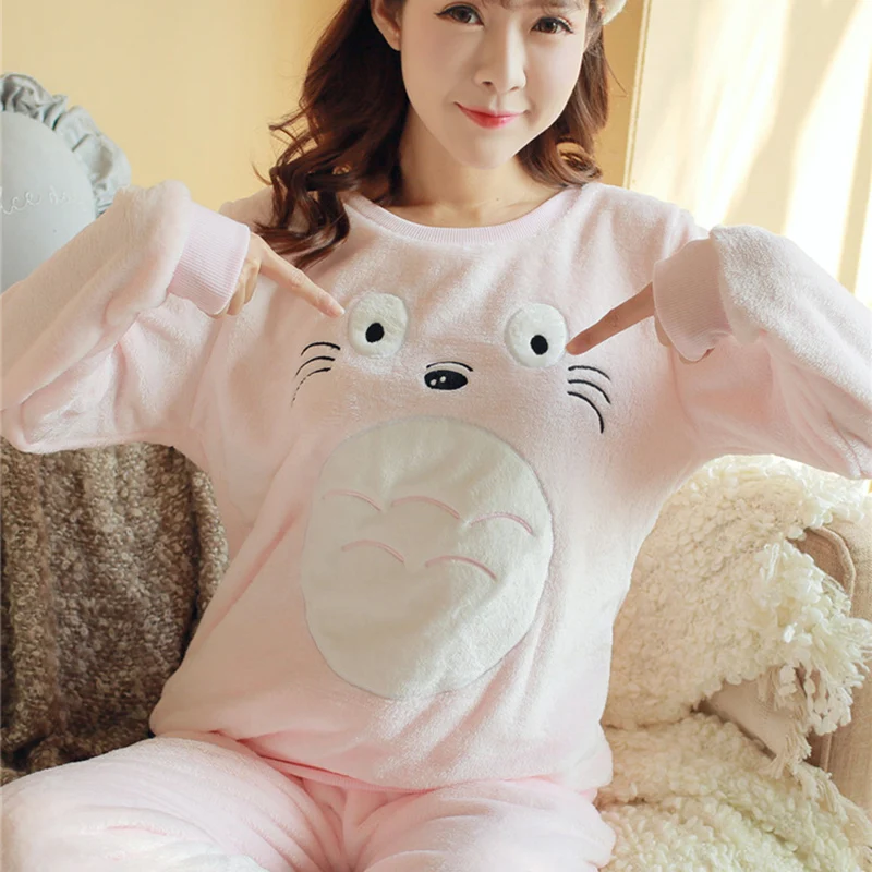 Женские зимние пижамы наборы МИЛЫЙ Тоторо принт с длинными рукавами куртки +