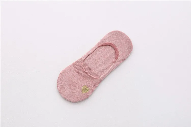 Pink Женские милые однотонные носки с вышивкой; модные хлопковые носки для девочек; тапочки; 1 пара; сезон лето-весна-осень - Цвет: Pink