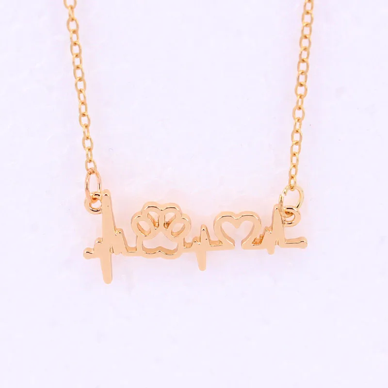 

hzew Dog paw claws Electrocardiogram heart pendant necklace gift
