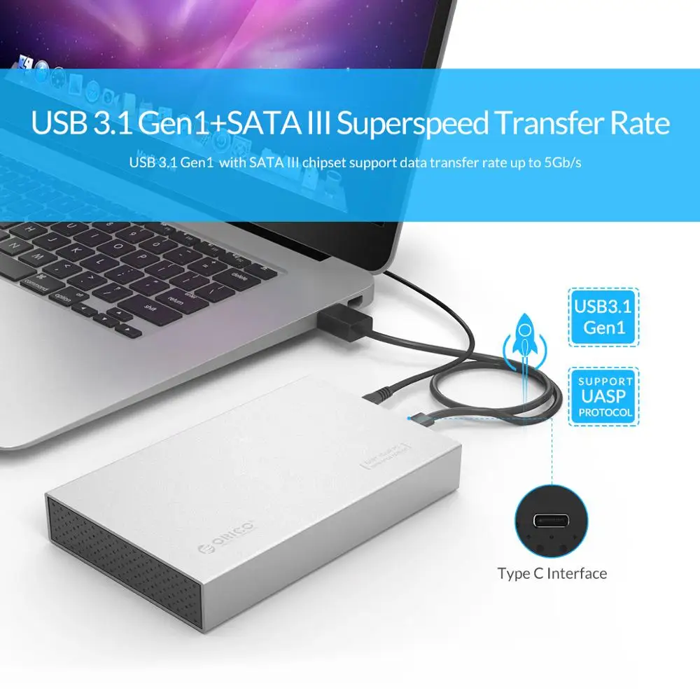 Алюминиевый корпус для жесткого диска ORICO 3 5 дюйма Type-C поддержка USB3.1 Gen1-SATA3.0