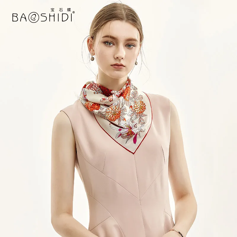 [BAOSHIDI] модные шарфы для шеи, шелковый шарф для женщин, женский весенний платок из чистого шелка, ручная работа, шарф с ручным принтом