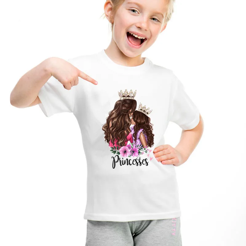 Модная Одинаковая одежда для матери и дочери с принтом Love Princess семейная летняя