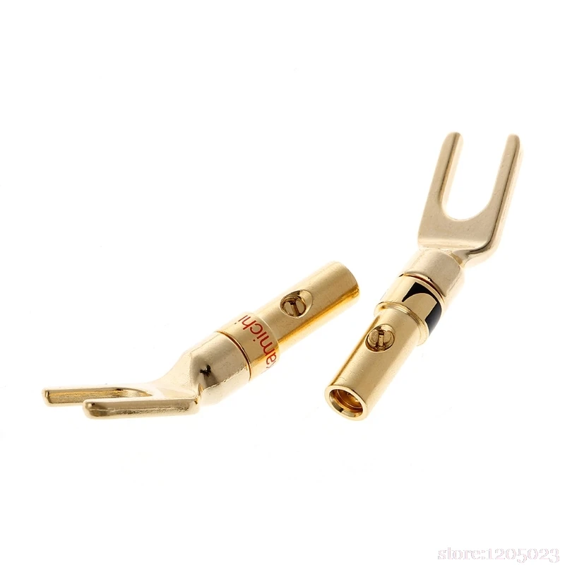 NEW 8 Pcs Brass Gold Plated Y Spade Speaker Plugs Audio Screw Fork Connector Adapter | Обустройство дома