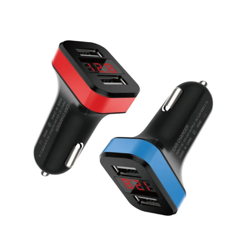 Мини 2 USB Автомобильное зарядное устройство с отображением тока и напряжения