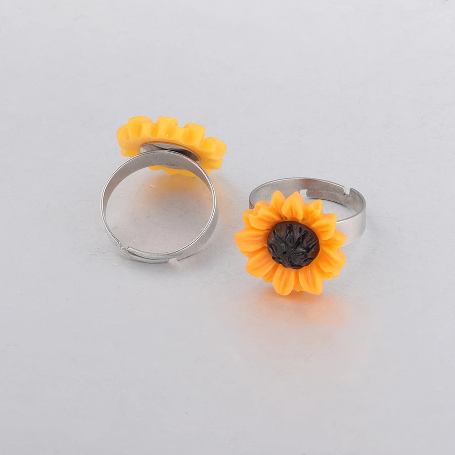 Fnixtar смолы кольцо Подсолнух небольшой ромашки хризантемы Регулируемый Кольца из