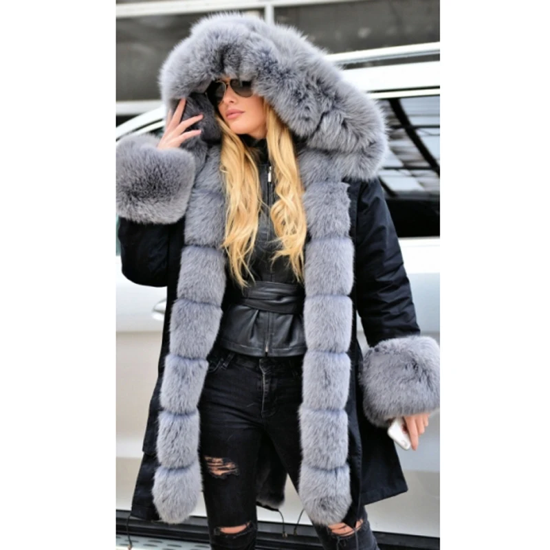Tatyana Furclub New Real Fur Jacket For Women Winter Clothes Thick Warm Trendy Coat Black Outwear With Big Fur Collar Parkas