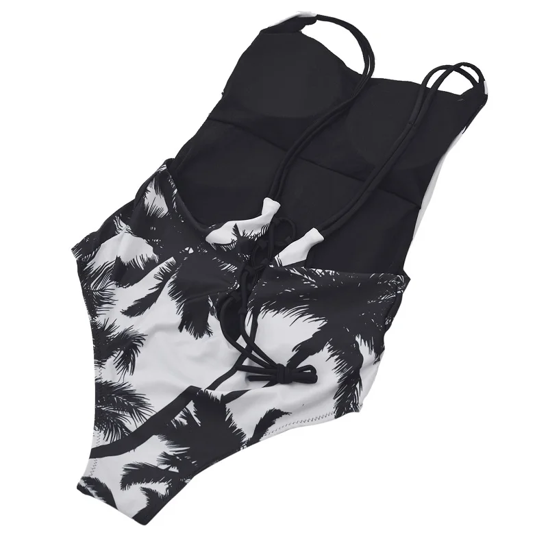 Женский цельный купальник черный кокосовый пуш ап монокини винтажный