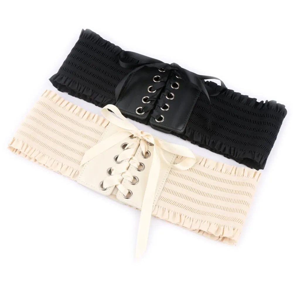 Готический Мода Чистый черный полосатый Широкие пояса Для женщин 2018 Новый бинты