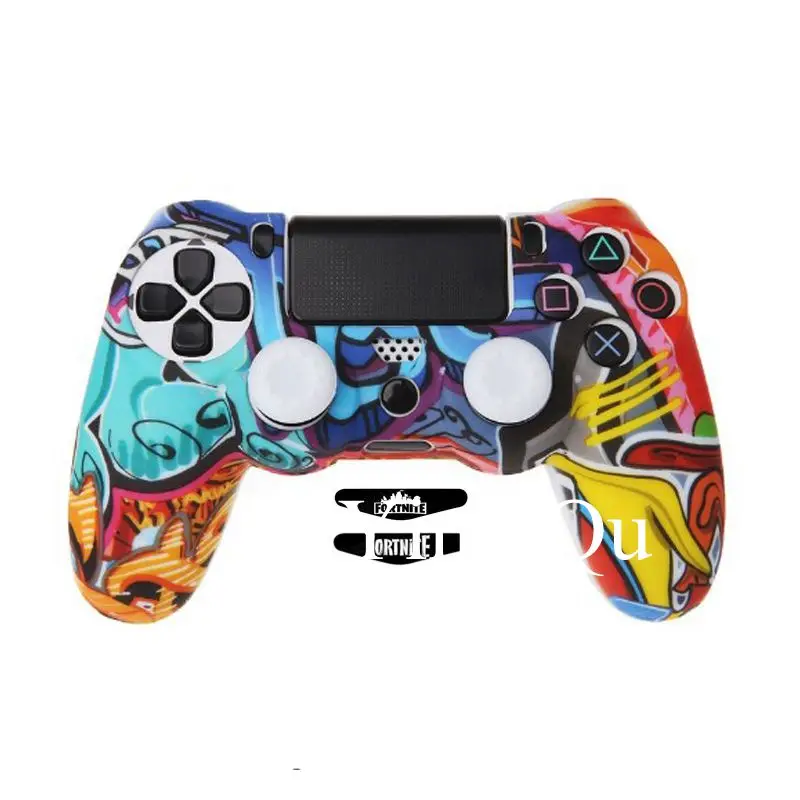 Силиконовый чехол Защитный чехол для Sony Playstation 4 PS4 контроллер с джойстиком ручка шапки и светодиодный свет наклейки для кафе - Цвет: C